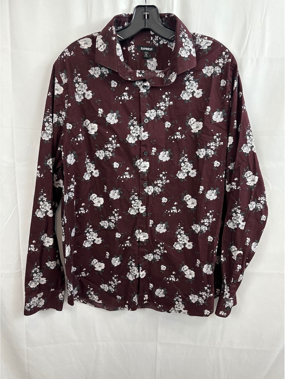 Express Men's Slim XL Floral Button-Up Shirt Burgundy
